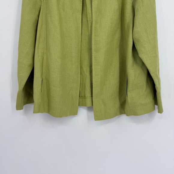 Talbots Jacket Womens Size M Pure Irish Linen Blazer Open Front Green Pockets - Picture 3 of 9